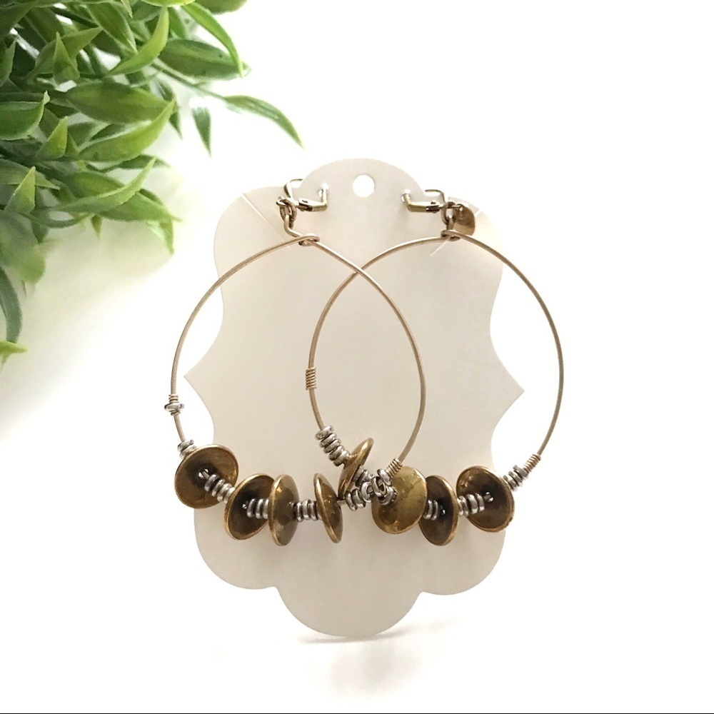 DOUBLE HAPPINESS Dangle Hoop Two Tone Earrings - Picture 6 of 6